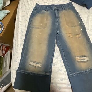 Distressed Wide-Leg Jeans